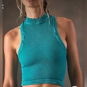Free People Movement Happiness Runs High-Neck Crop Tank Blue Size XS NEW